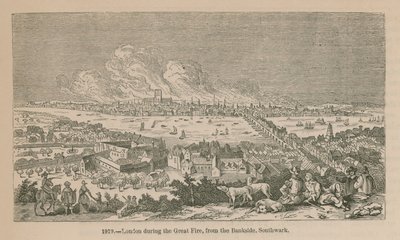 London during the Great Fire, from the Bankside, Southwark by English School
