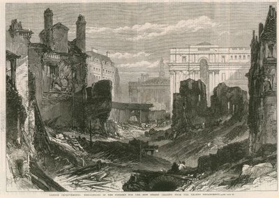 London improvements: Demolitions in the Poultry for the new street leading from the Thames Embankment by English School