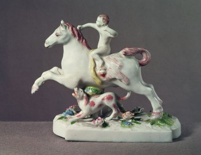 Longton Hall figure of Cupid riding a horse, c.1755 by English School