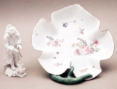 Longton Hall leaf dish, Trembly Rose, 1755, and figure of Winter, 1758 by English School