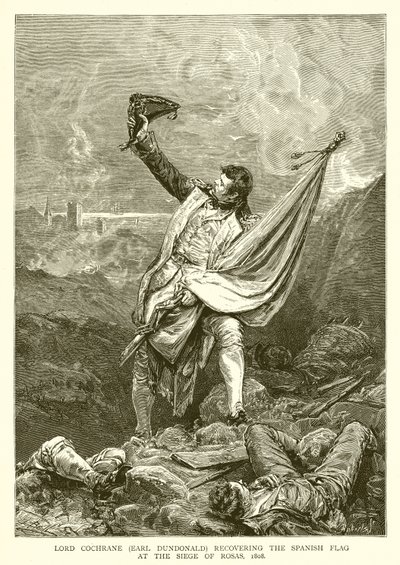Lord Cochrane (Earl Dundonald) recovering the Spanish Flag at the Siege of Rosas, 1808 by English School