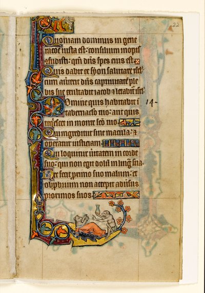 The Ape-doctor and His Bear-patient, Marginal Decoration from the Macclesfield Psalter, Use of Sarum, East Anglia (c.1330) by English School