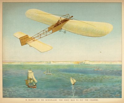M. Bleriot in his monoplane. The first man to fly the channel. Little people