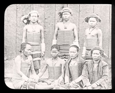 Magic Lantern Slide Showing Women of the Sea Dyas Tribe, Borneo c.1900 by English School