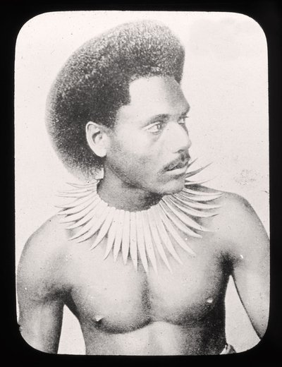 Magic Lantern Slide Showing a Fijian Chief in Traditional Costume c.1900 by English School