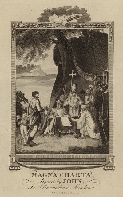 Magna Carta signed by King John in Runnymede Meadow by English School