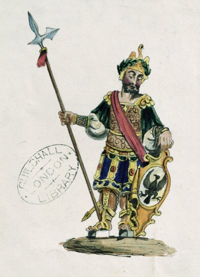 Magog, illustration of the Guildhall statues of the legendary giants by English School