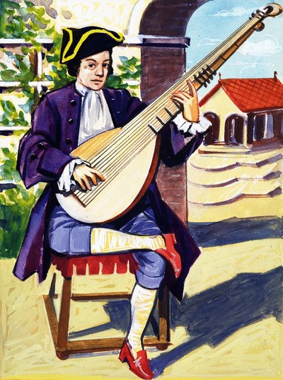 Man Playing Archlute by English School