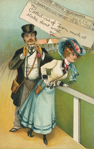 Man and friend at the races by English School