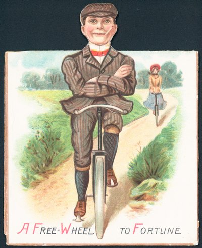 Man and Lady Cycling Down Country Lane, Card by English School