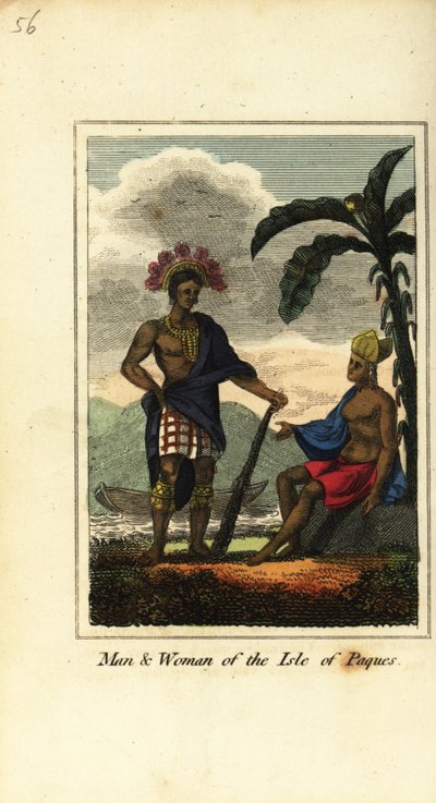 Man and woman of the Isle of Paques or Easter Island by English School