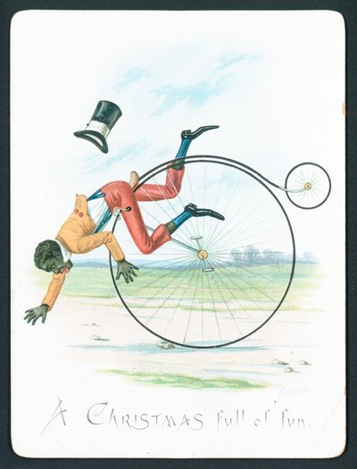 Man falling off Penny Farthing by English School