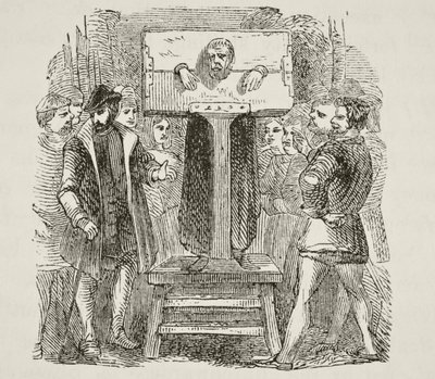 Man locked in a pillory, from 