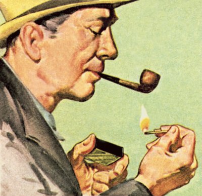 Man Striking a Match to Light a Pipe by English School