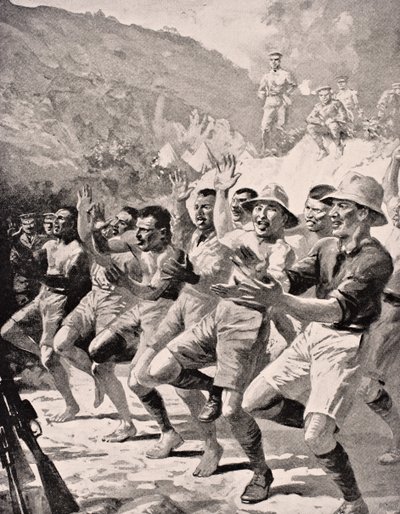 Maori soldiers perform a Haka at Gaba Tepe on the Gallipoli Peninsula Turkey 1915, from 
