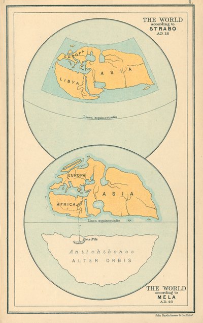 Map: The World According To, Strabo AD 18, Mela AD 43 by English School