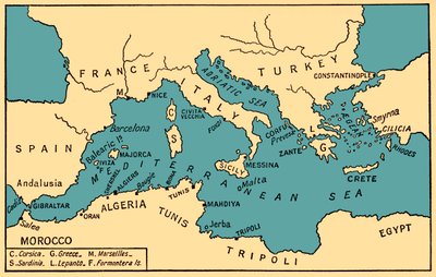 Map of Ancient Piracy and Barbary Corsairs, from 