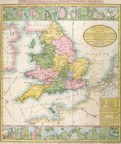 Map of Britain, illustrating the threatened invasion by Napoleon Bonaparte (1769-1821) 1803 by English School