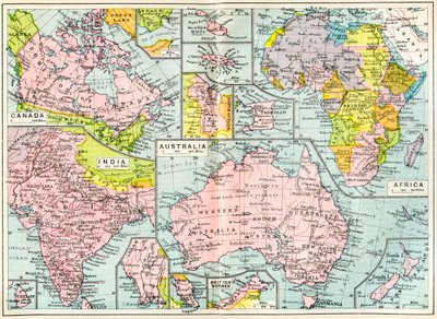 Map of British possessions in 1914 at the outbreak of WWI by English School