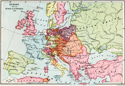 Map of Europe after the Peace of Luneville, 1801, from 