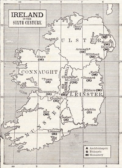 Map of Ireland in the Sixth Century, from the book 