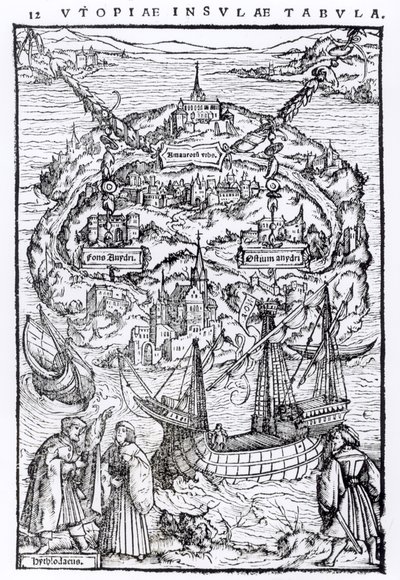 Map of the Island of Utopia, Book frontispiece by English School