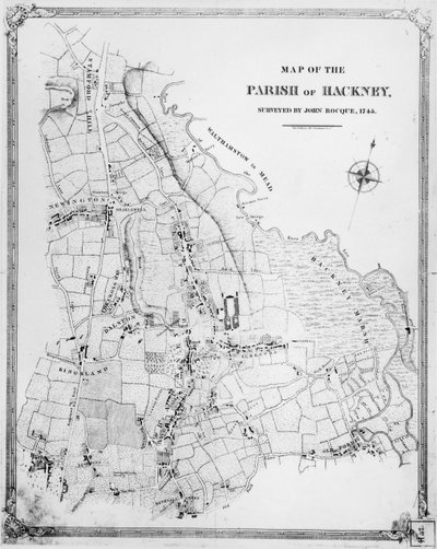 Map of the Parish of Hackney, surveyed by John Rocque (c.1709-1762) 1745 by English School