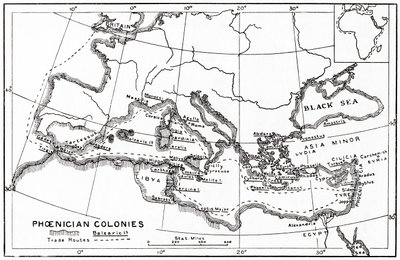 Map of the Phoenician Colonies and Its Mediterranean Trade Routes by English School