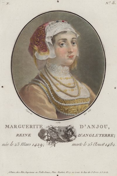 Margaret of Anjou, Queen Consort of King Henry VI of England (coloured engraving) by English School