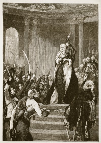 Maria Theresa and the Hungarian Parliament, illustration from Cassell