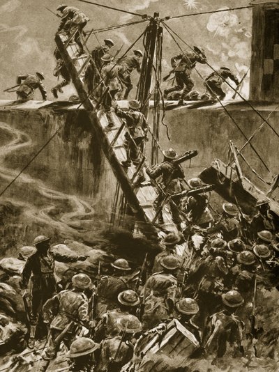 Marines and Bluejackets Springing Up in the Gangways from H.M.S Vindictive by English School