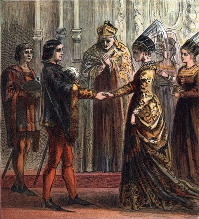 Marriage of King Henry V of England (1387-1422) with Catherine de Valois (1401-1437) in 1420. Marriage Of Henry V, 1420. Henry married Catherine, daughter of The King of France by English School