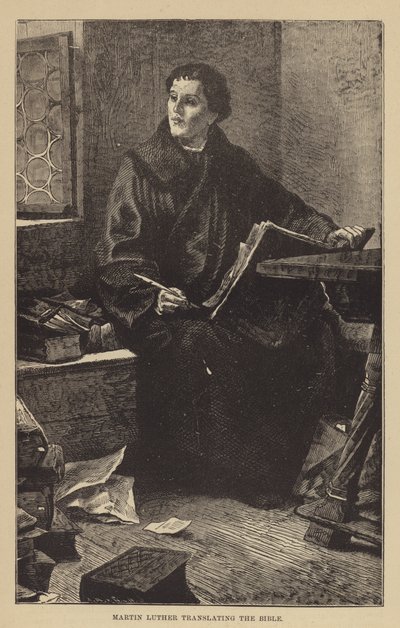 Martin Luther Translating the Bible (engraving) by English School