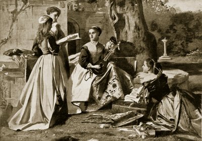 Mary Queen of Scots in a convent garden, illustration from Hutchinson