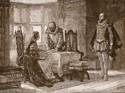 Mary Signing the Deed of Abdication in Lochleven Castle, Illustration from Cassell