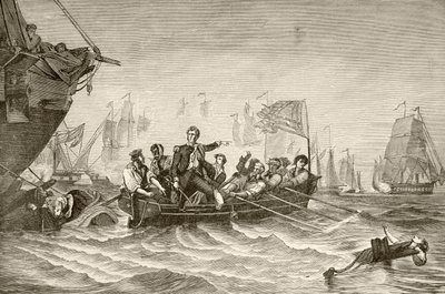Master Commandant Oliver Hazard Perry transferring from US Brig Lawrence to US Brig Niagara during the Battle of Lake Erie by English School
