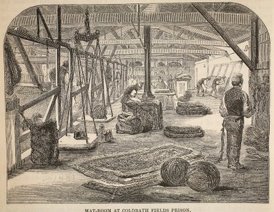 Mat-room at Coldbath Fields Prison, illustration from The Criminal Prisons of London and Scenes from Prison Life by Henry Mayhew and John Binny, pub. 1862 by English School