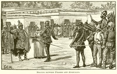 Meeting between Pizarro and Atahualpa by English School