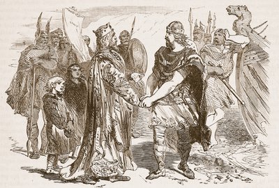 Meeting of Edmund Ironside and Canute on the Isle of Alney in the Severn in 1016 (Illustration from Cassell