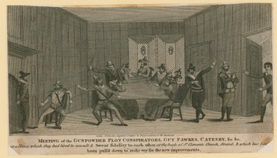 Meeting of the Gunpowder Plot Conspirators, Guy Fawkes, Catesby, etc. by English School