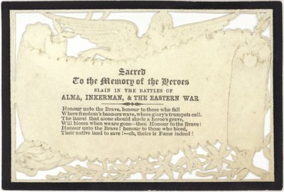 Memorial Card to the Memory of the Heroes Slain in War by English School