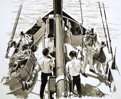 Men Aboard Sailing Ship by English School