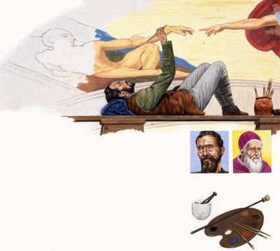 Michelangelo Painting the Sistine Chapel Ceiling by English School