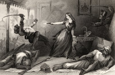 Miss Wheeler defending herself against Sepoys at Cawnpore in 1857, from 