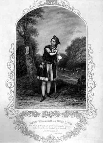 Miss Woolgar as Rosalind, Act III Scene 2, in As You Like it, by William Shakespeare by English School