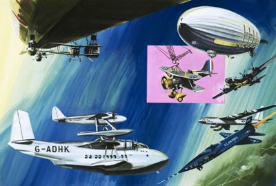 Montage of aerial aircraft carriers by English School
