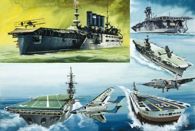 Montage of aircraft carriers by English School