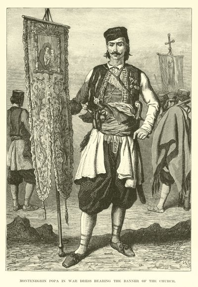 Montenegrin Popa in War Dress Bearing the Banner of the Church by English School