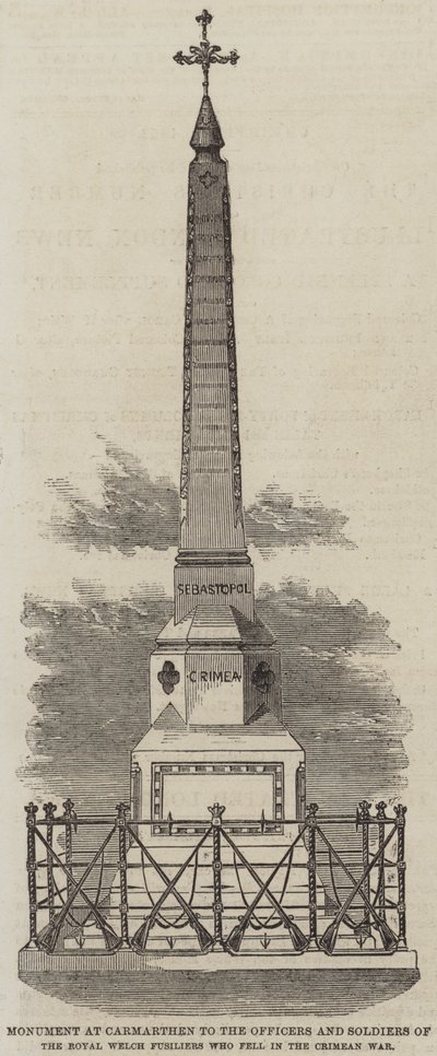 Monument at Carmarthen to the Officers and Soldiers of the Royal Welch Fusiliers who fell in the Crimean War by English School