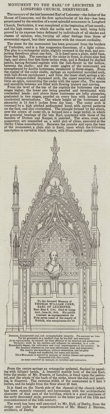 Monument to the Earl of Leicester in Longford Church, Derbyshire by English School